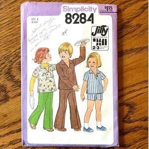Vintage 1970s Simplicity 8284 Sewing Pattern Unisex Sz 4 Top Pant Short COMPLETE